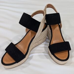 MIA Black Espadrille Platform Wedge Sandals, Size 9.5